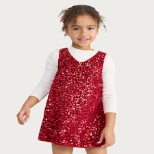 F&F Girls 2-Piece Sequin Embellished Dress and Long Sleeved Top Set in Red