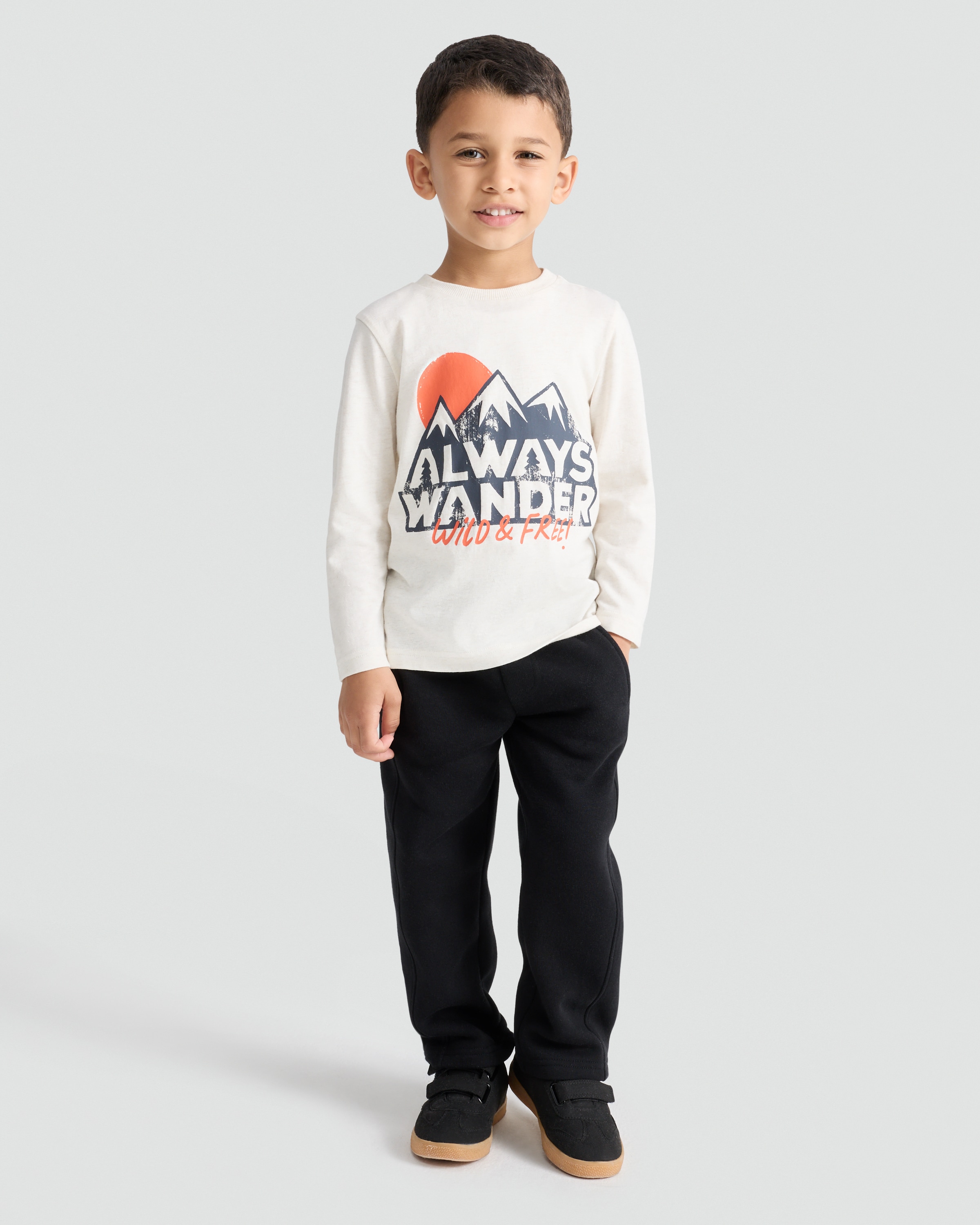 F&F Boys Cotton Rich Wide Leg Drawstring Joggers in Black