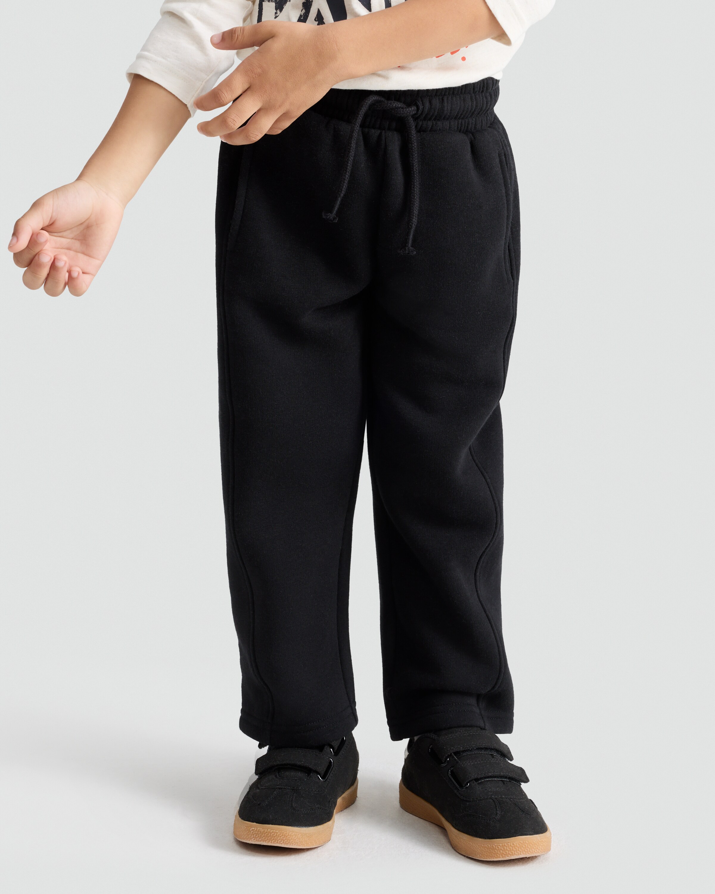 F&F Boys Cotton Rich Wide Leg Drawstring Joggers in Black thumbnail 2