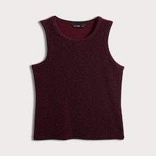 F&F Metallic Ribbed Crew Neck Racer Vest in Burgundy thumbnail 4