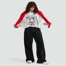 Disney Mickey Mouse Winter Season Slogan Cotton Rich Sweatshirt in Cream