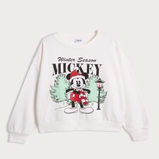 Disney Mickey Mouse Winter Season Slogan Cotton Rich Sweatshirt in Cream thumbnail 4