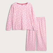 F&F Pure Cotton Candy Cane Print Top and Trousers Pyjamas in Pink thumbnail 4