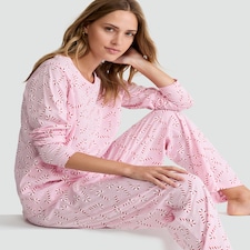 F&F Pure Cotton Candy Cane Print Top and Trousers Pyjamas in Pink