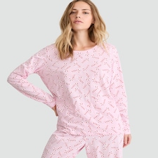 F&F Pure Cotton Candy Cane Print Top and Trousers Pyjamas in Pink thumbnail 2