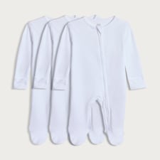 F&F Baby 3-Pack Pure Cotton Zip Fastening Sleepsuits in White