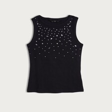 F&F Cotton Blend Diamanté Embellished Vest in Black thumbnail 4