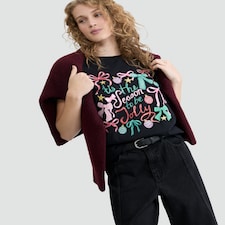 F&F 'Tis the Season to Be Jolly Slogan T-Shirt in Black thumbnail 2