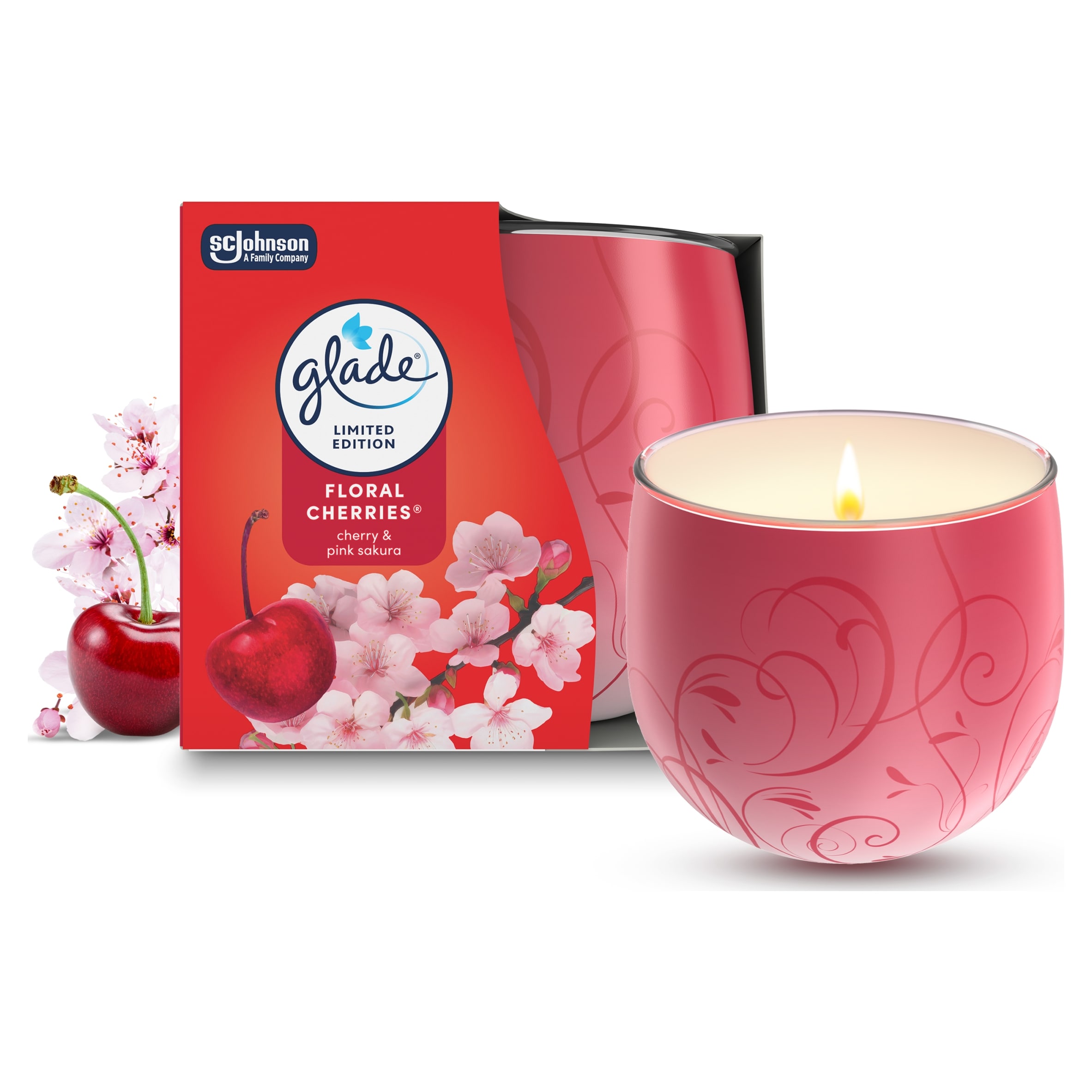 Glade Scented Candle Sleeved Frosted Floral Cherries 108g