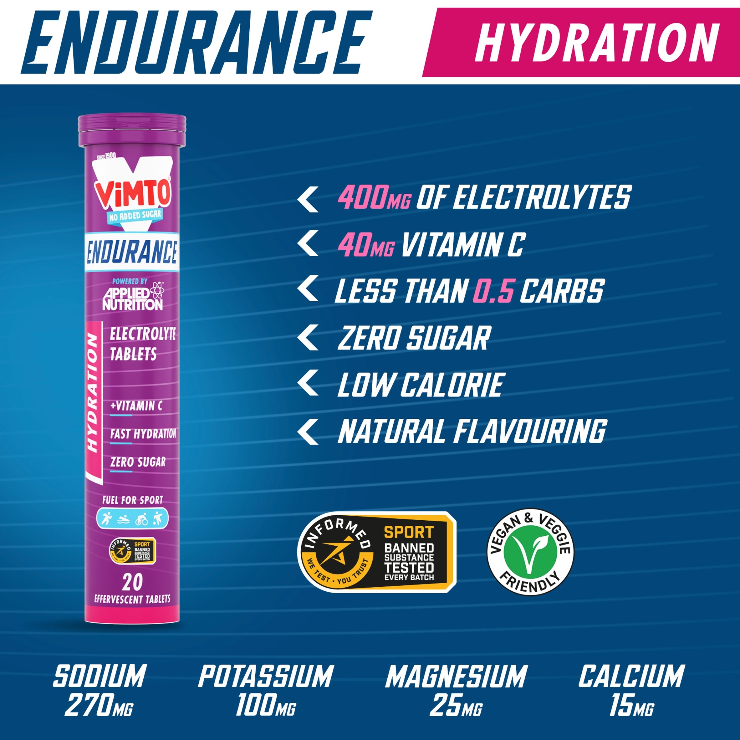 Applied Nutrition Hydration Electrolyte Tablets Vimto 20 x 4g thumbnail 3