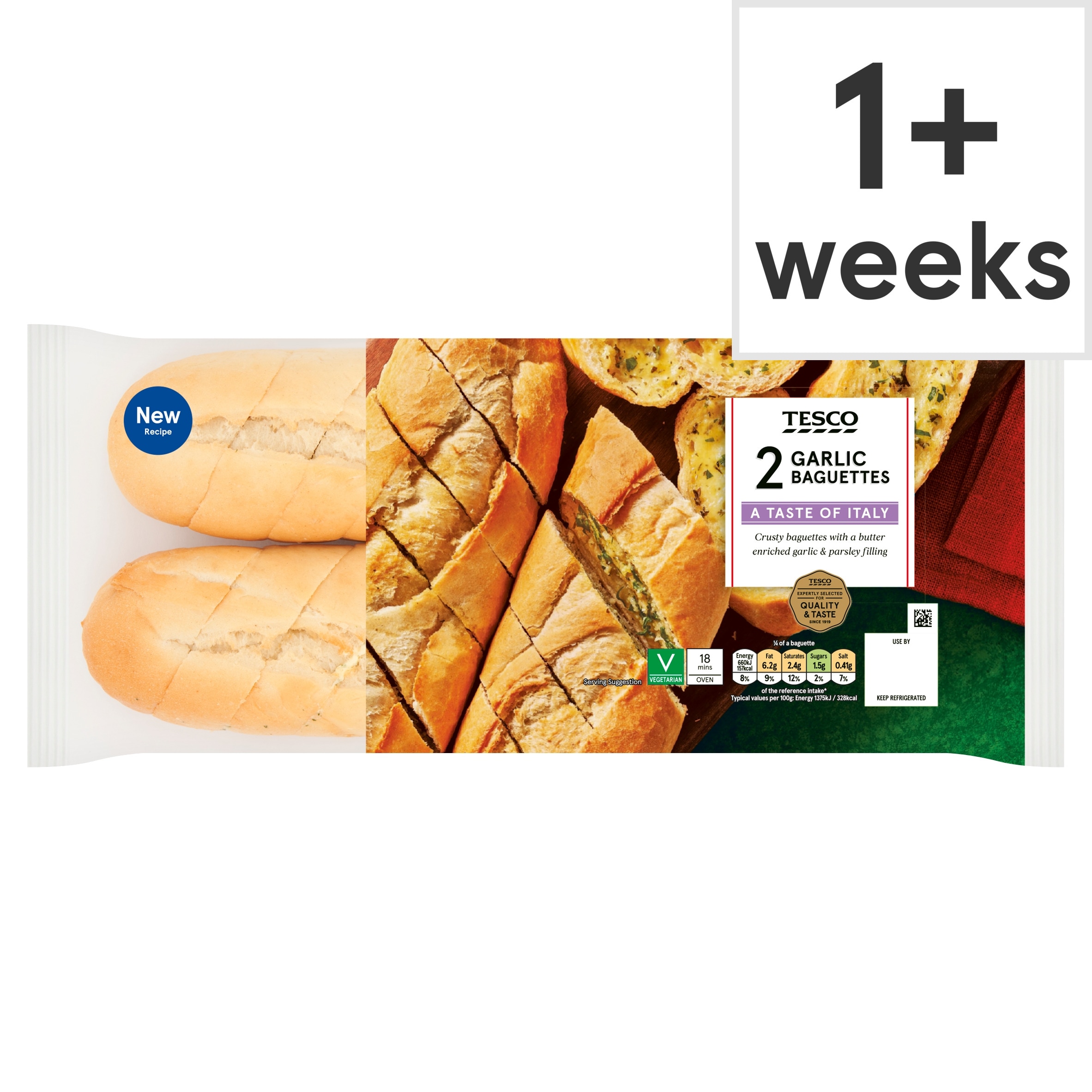 Tesco 2 Garlic Baguette 410g