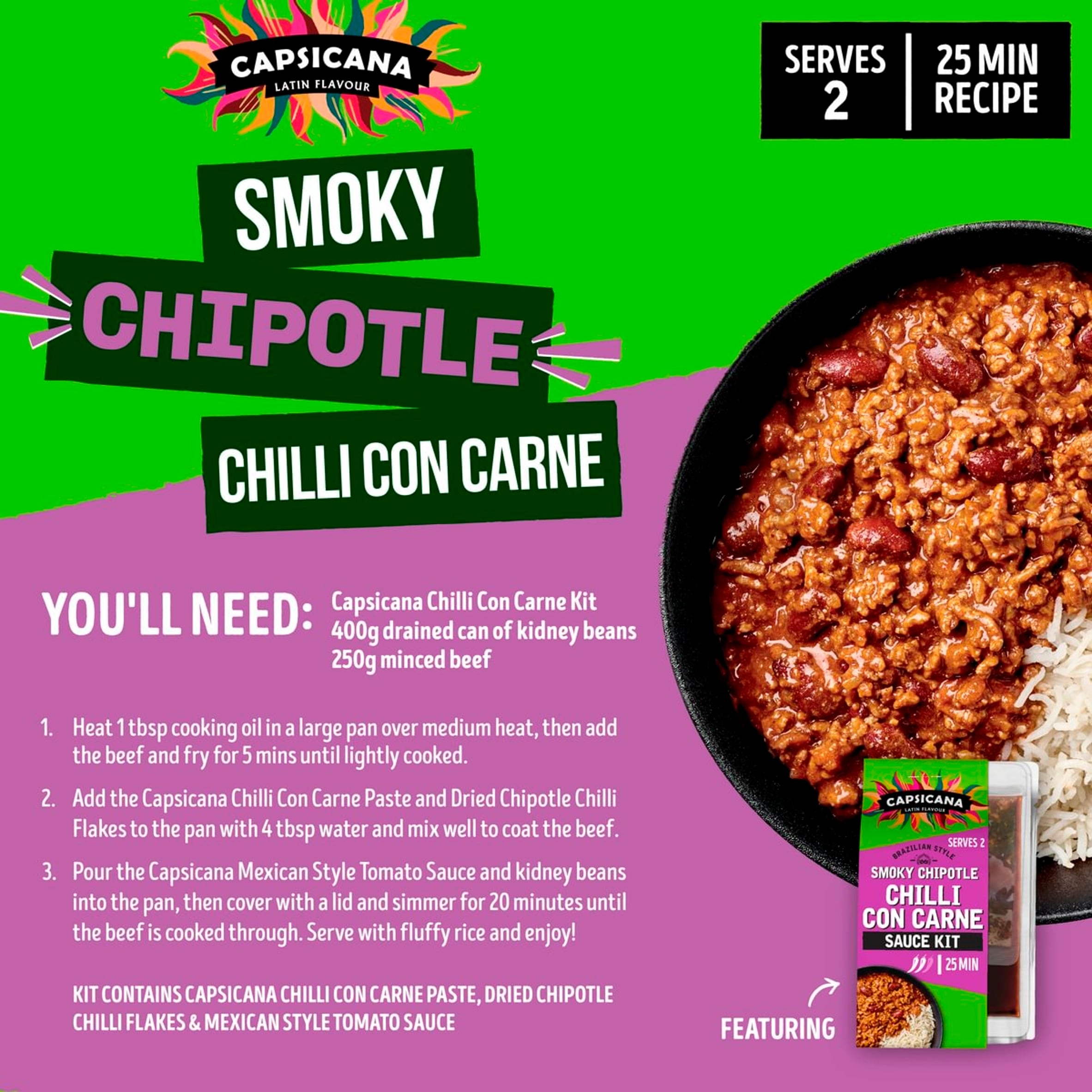 Capsicana Mexican Chilli Con Carne Cooking Sauce Kit 273g thumbnail 2
