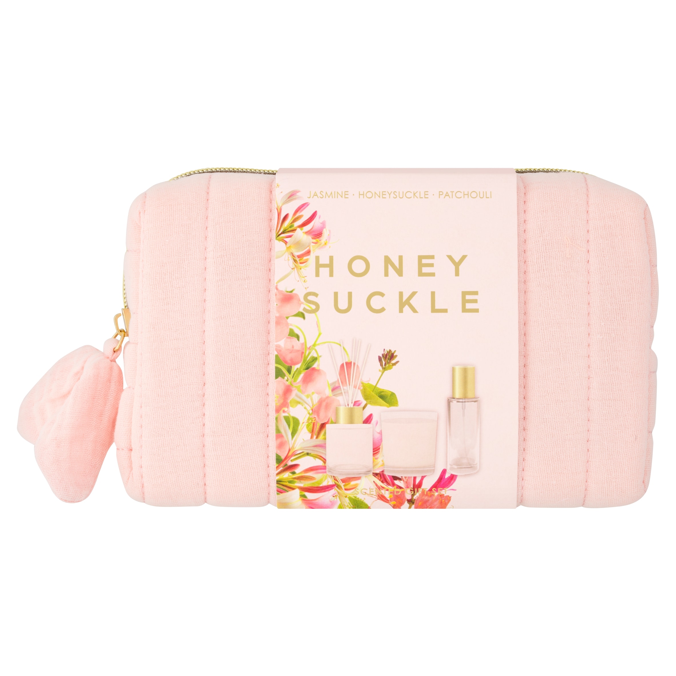 F&F Home Floral Bouquet Honeysuckle Washbag Gift Set - 1 x 60g votive 1 x 40ml diffuser & 30ml Room Spray