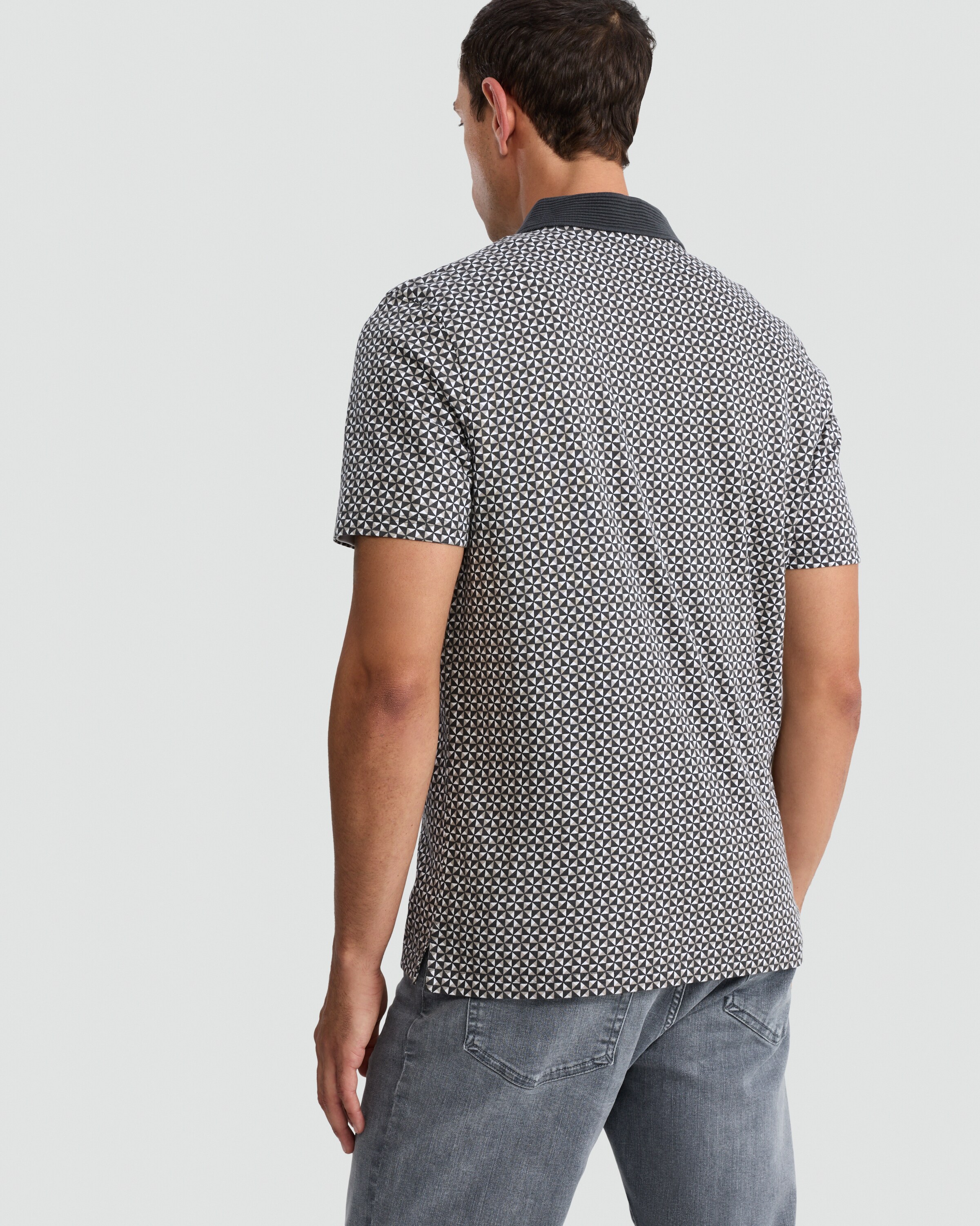 F&F Pure Cotton Geometric Print Short Sleeved Polo Shirt in Cream thumbnail 3
