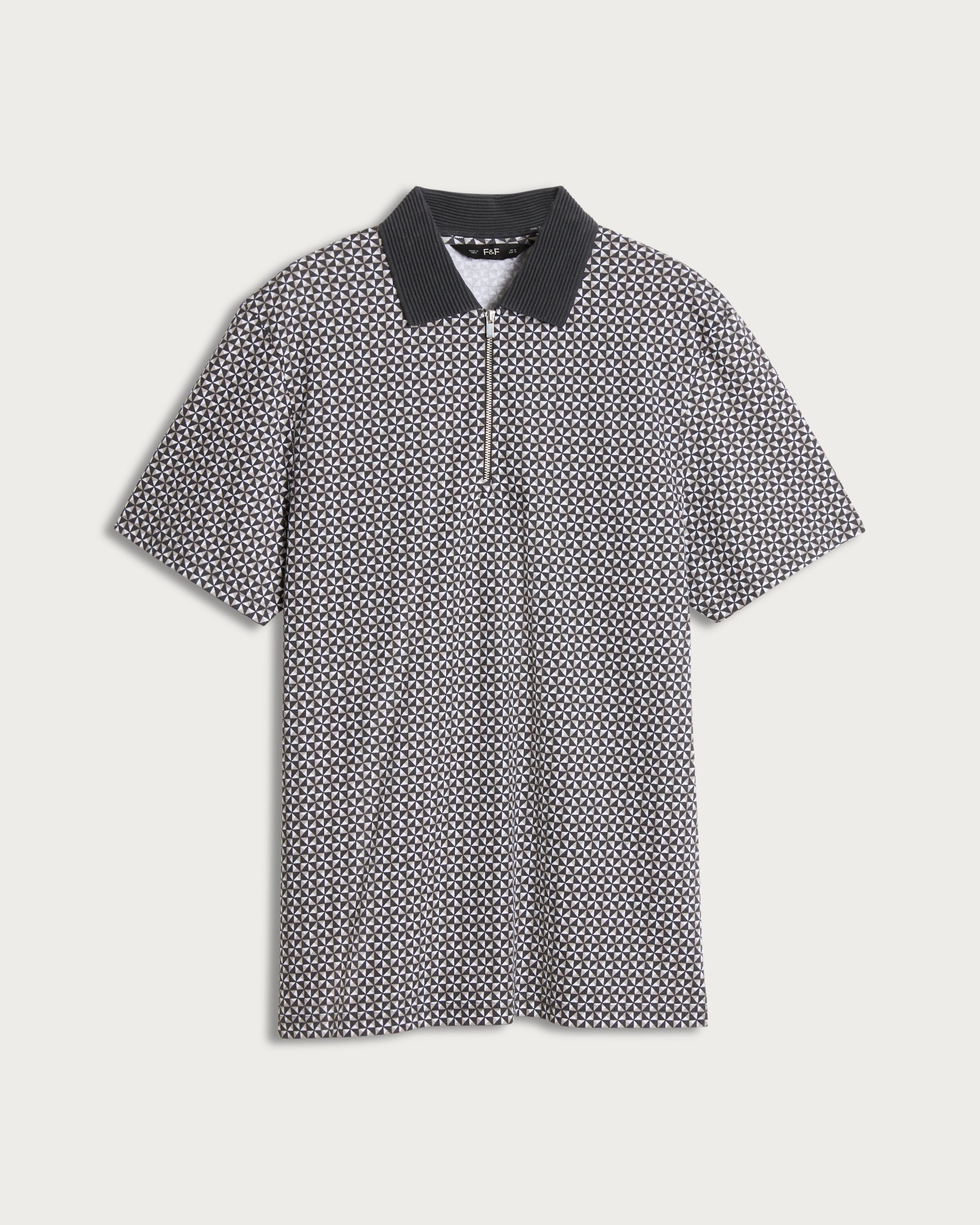 F&F Pure Cotton Geometric Print Short Sleeved Polo Shirt in Cream thumbnail 4