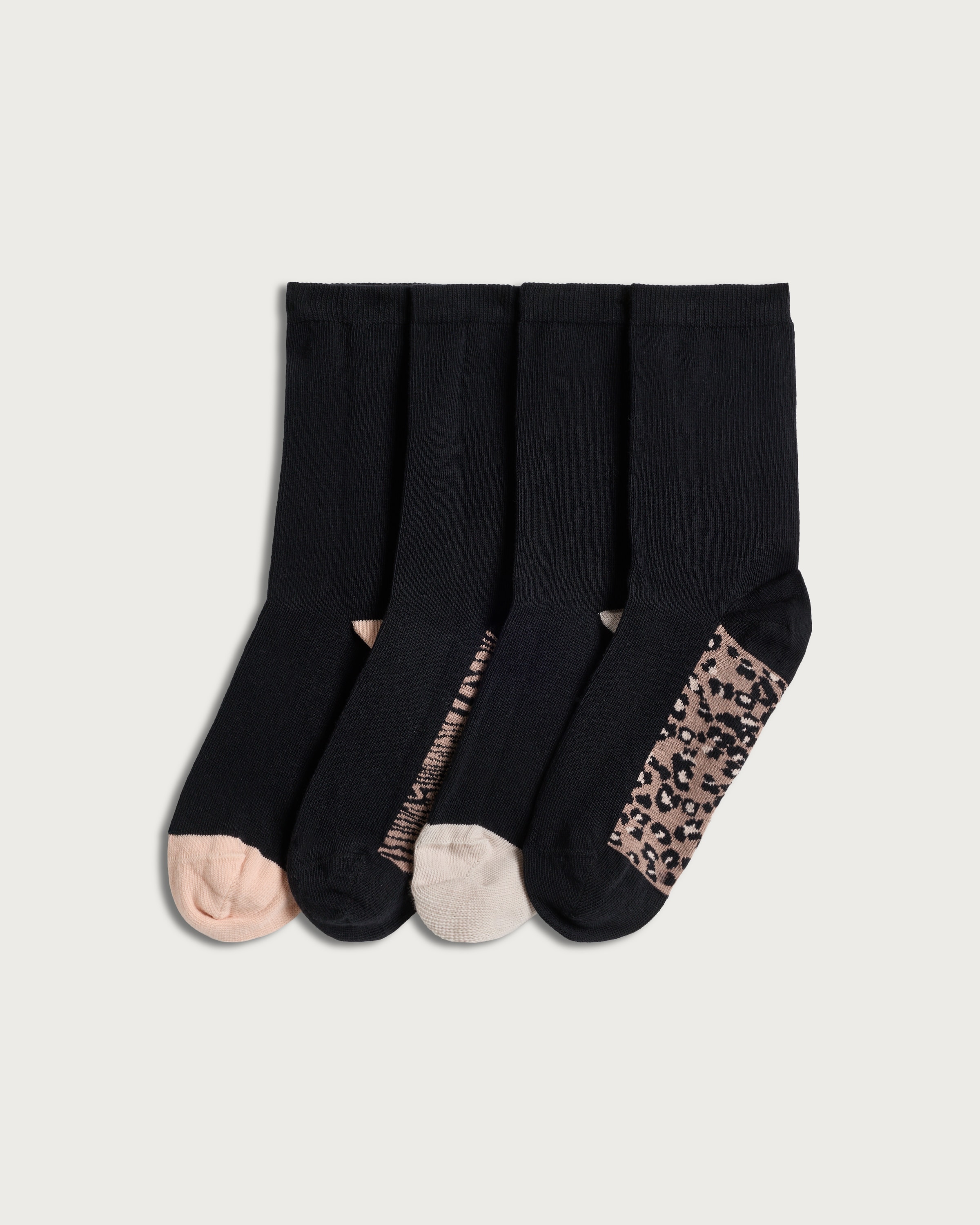 F&F 4-Pack Cotton Rich Animal Print Antibacterial Socks in Black