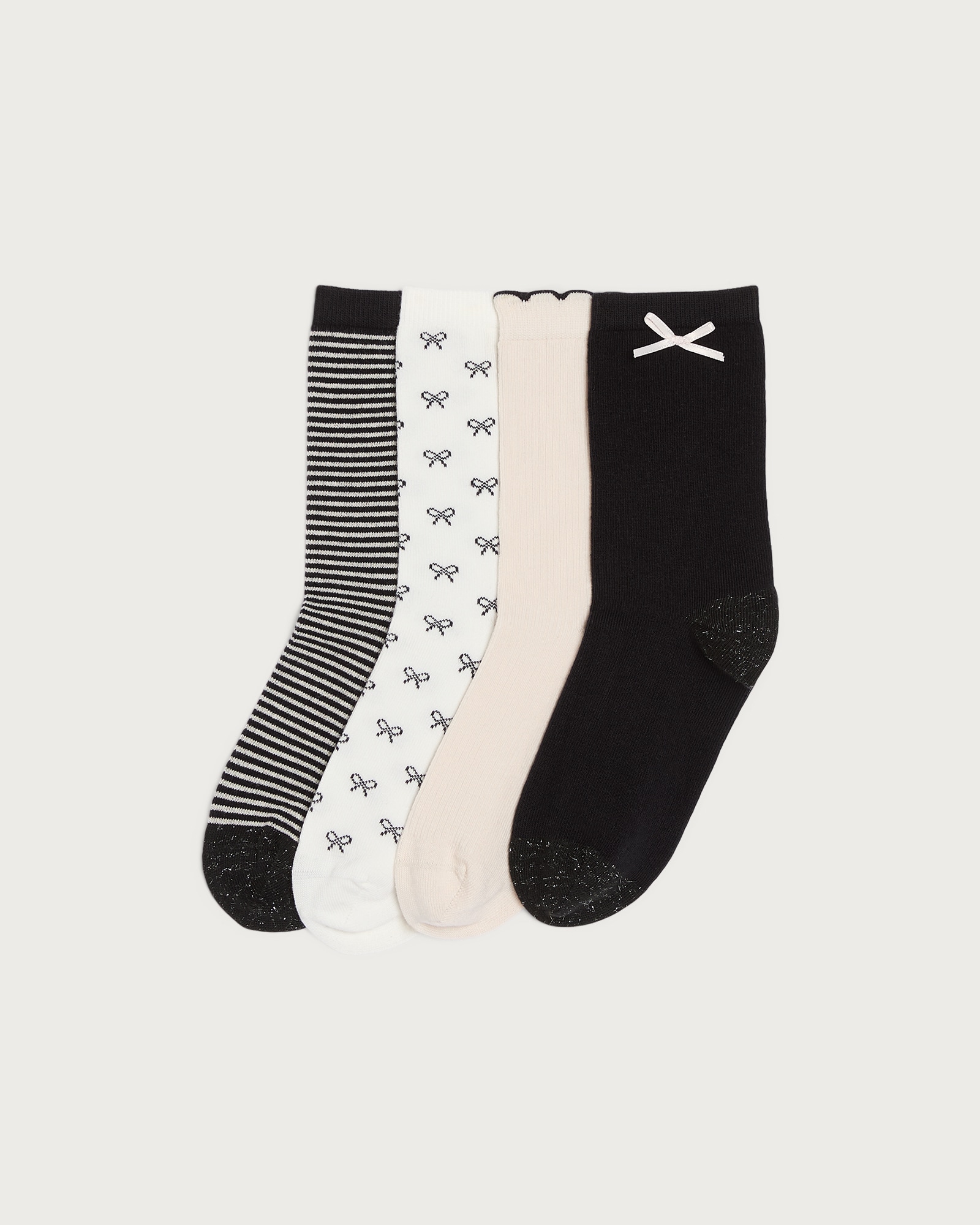 F&F 4-Pack Cotton Rich Bow and Stripe Ankle Socks in Multi