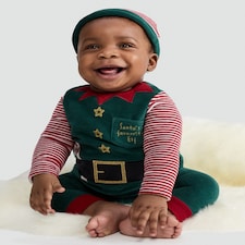 F&F Baby 3-Piece Velour Santa's Favourite Elf Outfit in Green