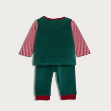 F&F Baby 3-Piece Velour Santa's Favourite Elf Outfit in Green thumbnail 4