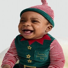 F&F Baby 3-Piece Velour Santa's Favourite Elf Outfit in Green thumbnail 3