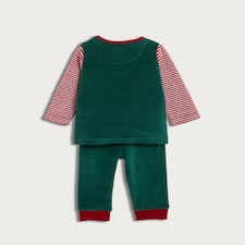 F&F Baby 3-Piece Velour Santa's Favourite Elf Outfit in Green thumbnail 4