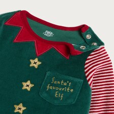 F&F Baby 3-Piece Velour Santa's Favourite Elf Outfit in Green thumbnail 5