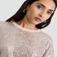 F&F Sequin Embellished Boxy Short Sleeved Top in Cream thumbnail 2