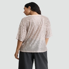 F&F Sequin Embellished Boxy Short Sleeved Top in Cream thumbnail 3