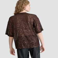 F&F Sequin Embellished Boxy Short Sleeved Top in Brown thumbnail 3