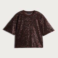 F&F Sequin Embellished Boxy Short Sleeved Top in Brown thumbnail 4