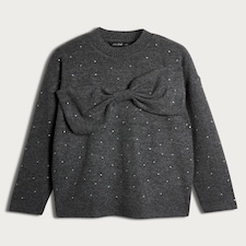 F&F Bow Detail Diamanté Embellished Jumper in Grey thumbnail 4