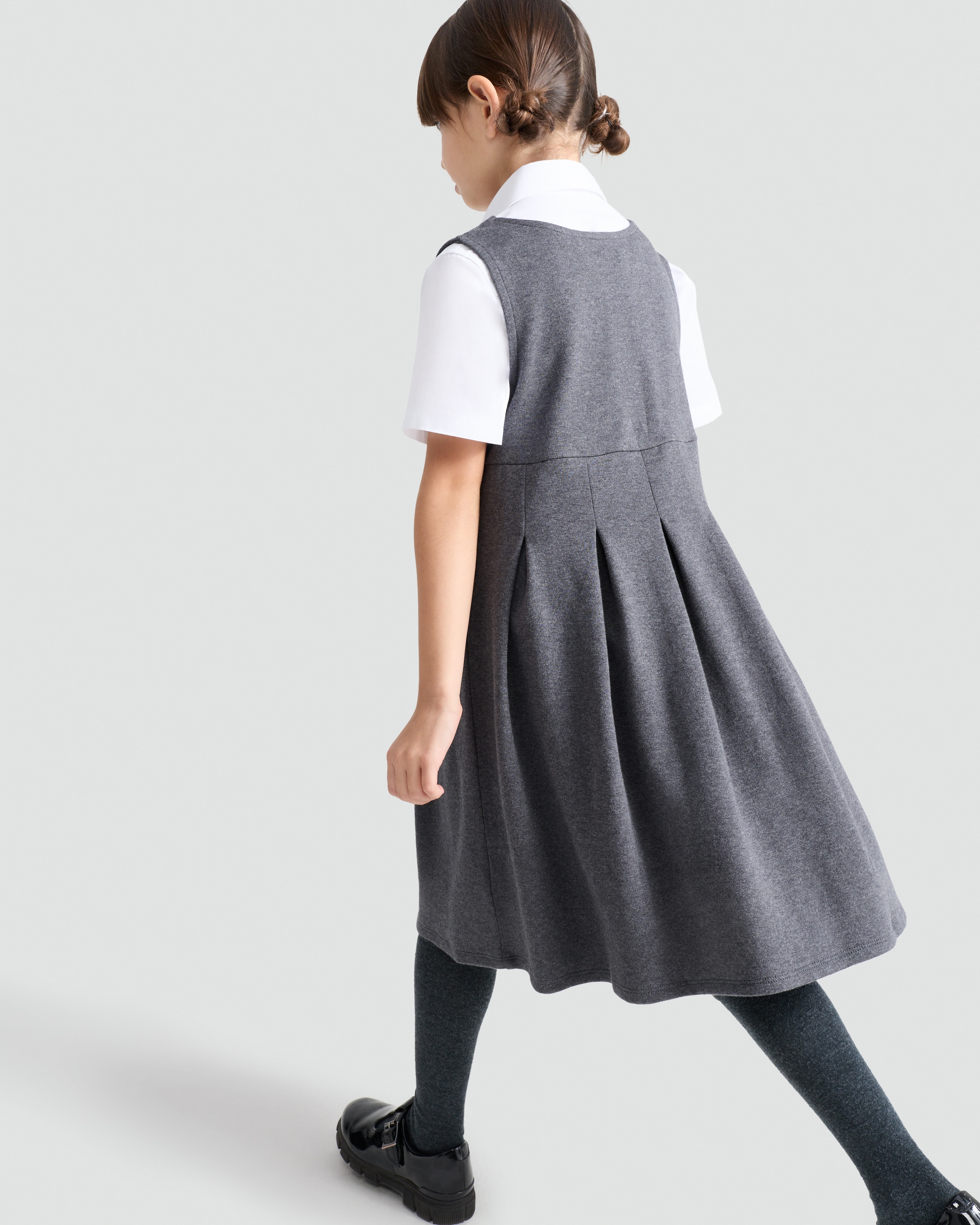 F&F School Girls Cotton Rich Bow Detail Pinafore in Grey thumbnail 3