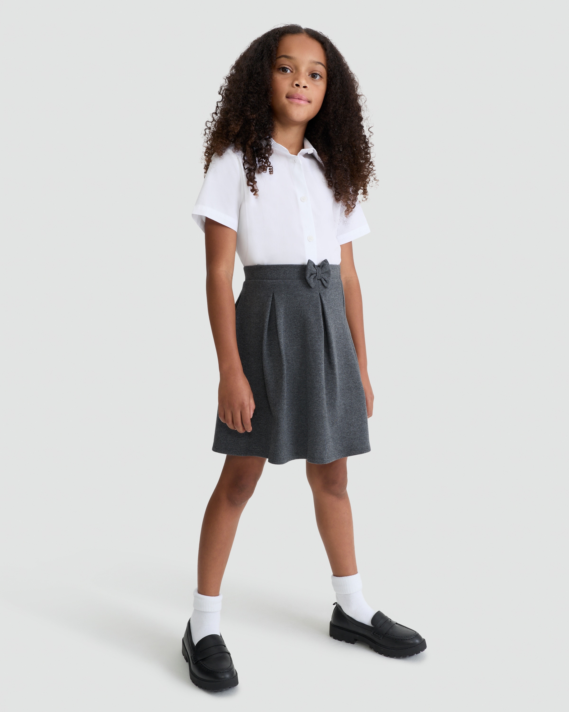 F&F School Girls Cotton Rich Bow Detail Pleated Skirt in Grey thumbnail 2
