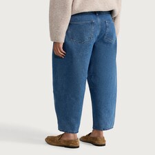 F&F Pure Cotton High Rise Barrel Leg Jeans in Navy thumbnail 3