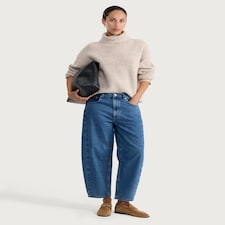 F&F Pure Cotton High Rise Barrel Leg Jeans in Navy