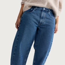 F&F Pure Cotton High Rise Barrel Leg Jeans in Navy thumbnail 2