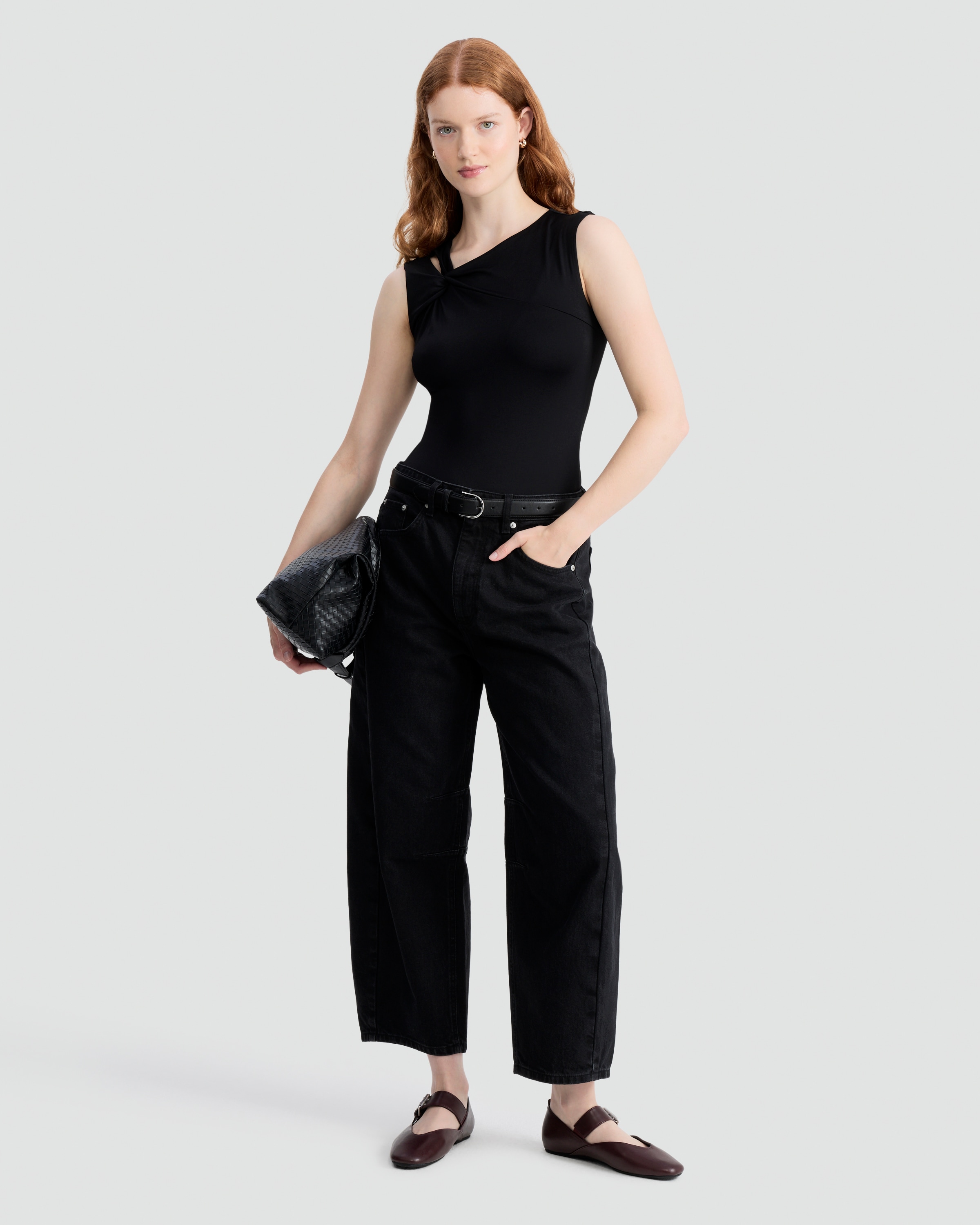 F&F High Rise Barrel Leg Jeans in Black
