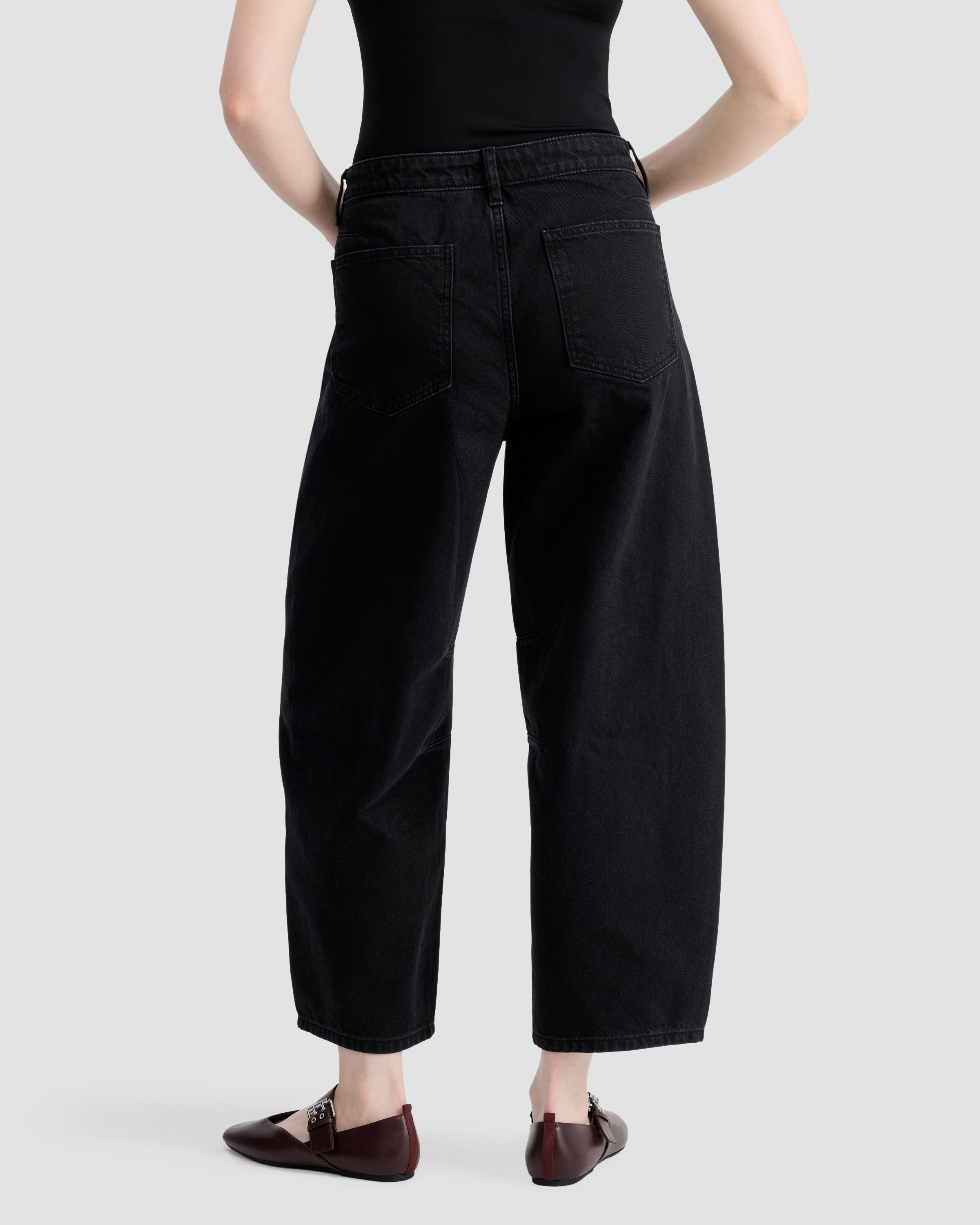 F&F High Rise Barrel Leg Jeans in Black thumbnail 3