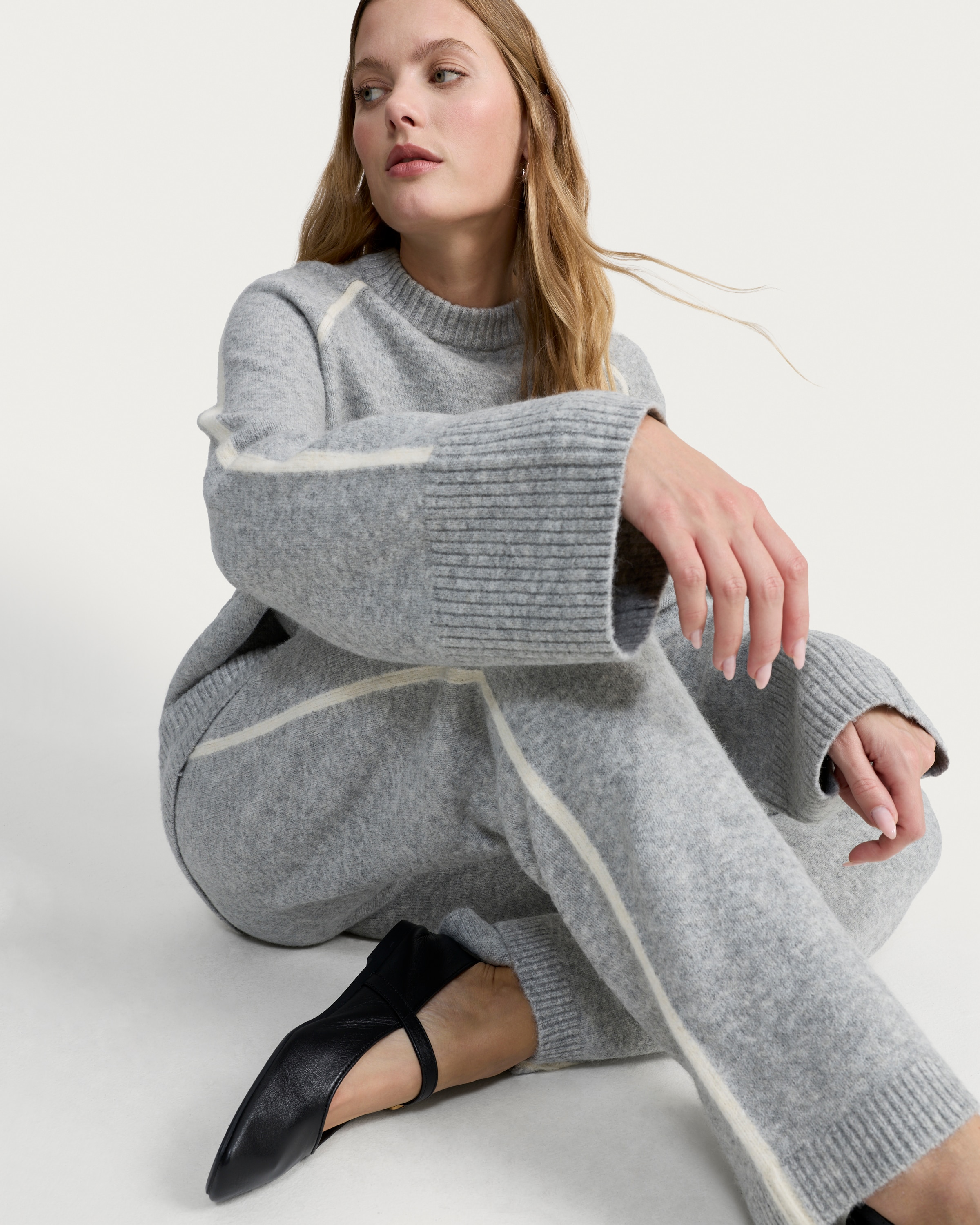 F&F Knitted Side Stripe Wide Leg Co-ord Trousers in Grey