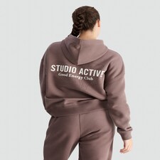 F&F Active Cotton Rich Slogan Hoodie in Brown thumbnail 2