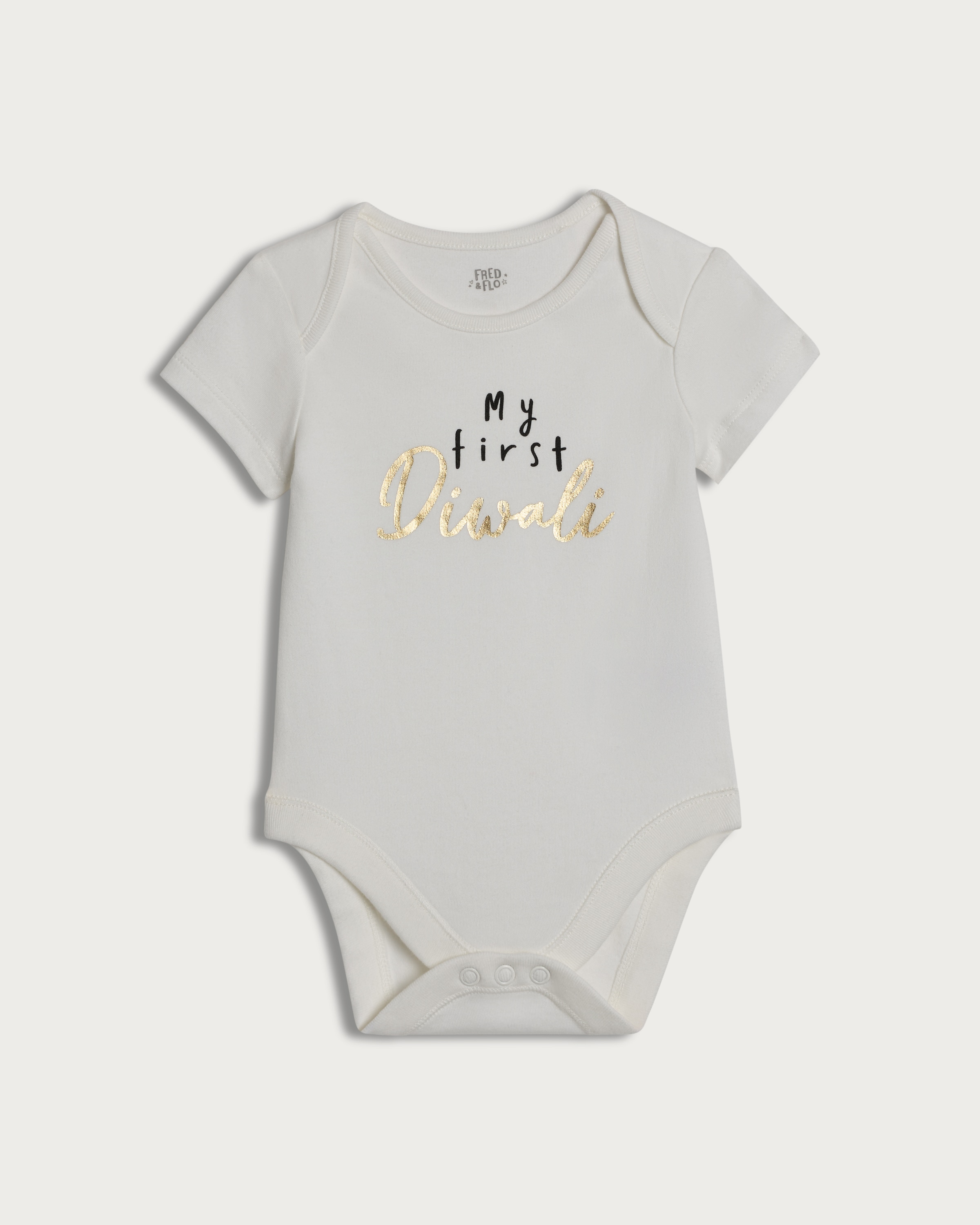 F&F Baby Pure Cotton My First Diwali Bodysuit in White