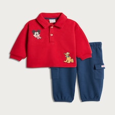 Disney Mickey Mouse 2-Piece Cotton Rich Polo Sweatshirt and Cargo Joggers Set in Red