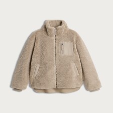 F&F Borg Textured Zip Up Jacket in Neutral thumbnail 4