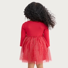 F&F Girls Cotton Rich Sequin Bow Tulle Skirt Dress in Red thumbnail 3