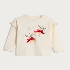 F&F Girls Pure Cotton Rudolph’s Best Friend Long Sleeved Top in Cream thumbnail 4