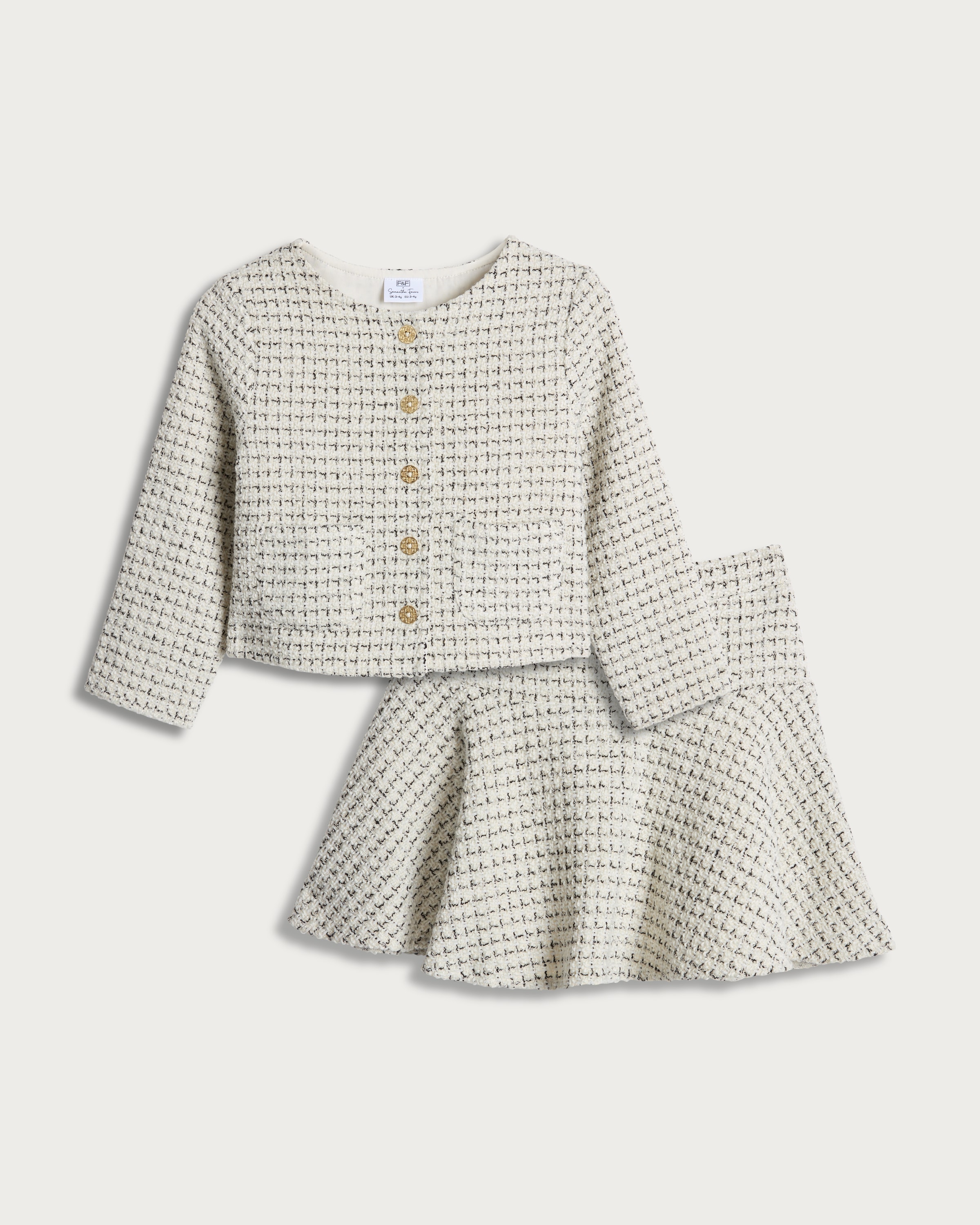 F&F x Samantha Faiers 2-Piece Tweed Jacket and Skirt Set in Cream thumbnail 5