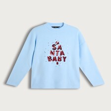 F&F Santa Baby Sequin Slogan Jumper in Blue thumbnail 4