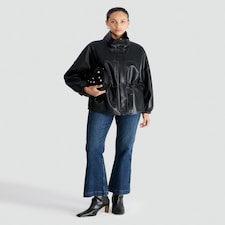 The F&F Edit Faux Leather High Neck Cinched Waist Jacket in Black