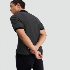 F&F Cotton Rich Stripe Print Zip Neck Short Sleeved Polo Shirt in Black thumbnail 3