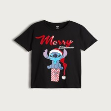 Disney Stitch Merry Stitchmas Slogan Pure Cotton T-Shirt in Black thumbnail 4